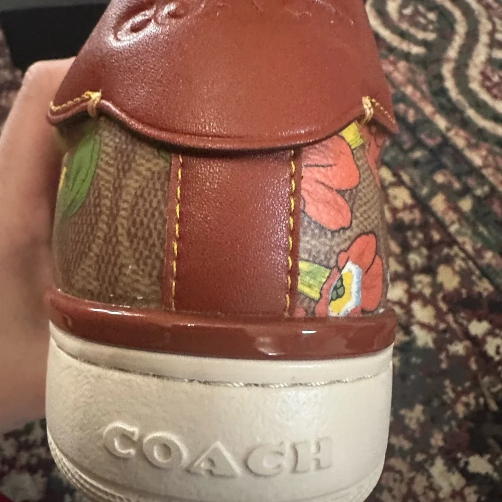 Coach women’s 9.5 B lowline Coated Canva Tan/Rust shoes sneakers floral with box - Picture 13 of 15